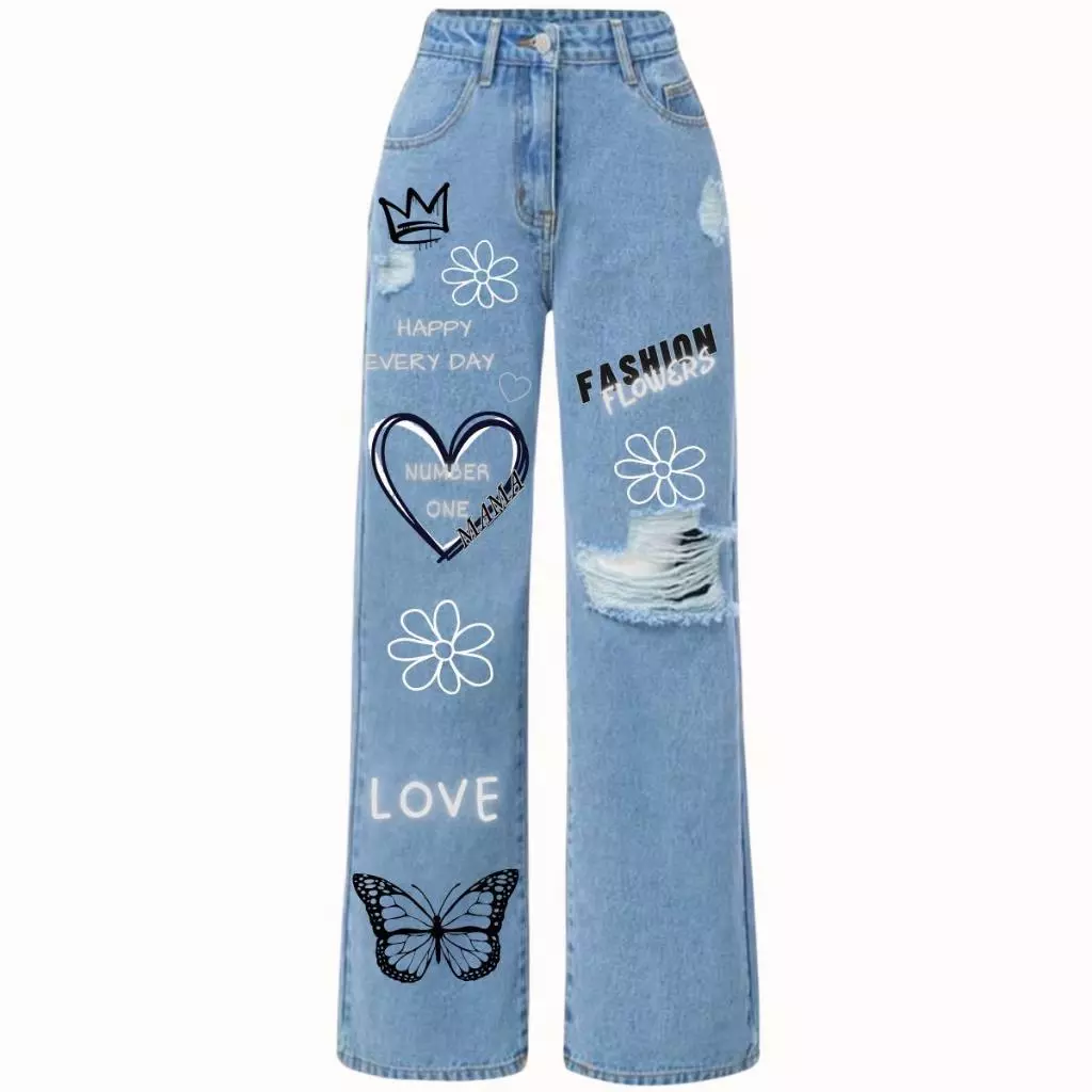 Calça jeans wide leg  com desenho estilo pantalona infantil juvenil 10 aos 16 — imagem 1