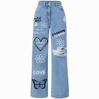 Calça jeans wide leg  com desenho estilo pantalona infantil juvenil 10 aos 16 em Oferta na Shopee