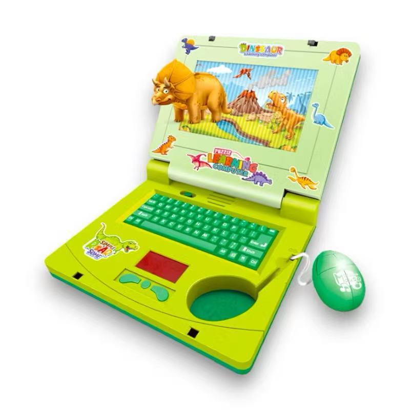 Brinquedo Notebook Dinossauro De Brinquedo Laptop Infantil Musical com Luz  e Figurinha para Personalizari