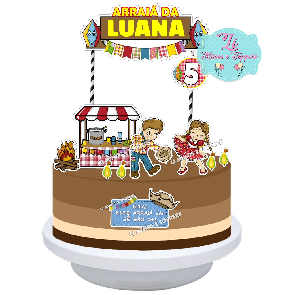 Topper Topo de Bolo Festa Junina Personalizado - Festa Julina - Arraiá - Caipirinha - Decoração de Bolo - Aniversário