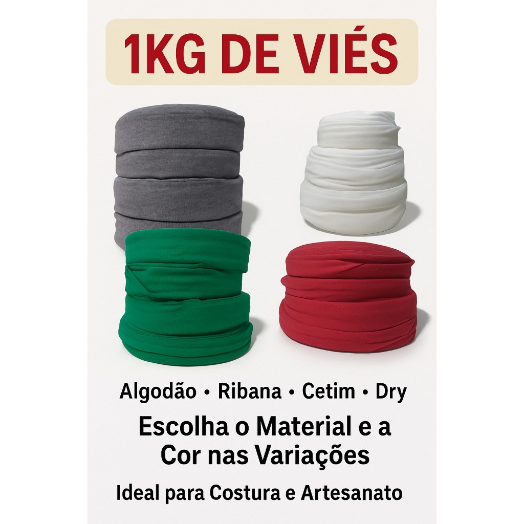 Kit Viés 1kg – Meia Malha, Ribana, Cetim, Dry em Oferta na Shopee