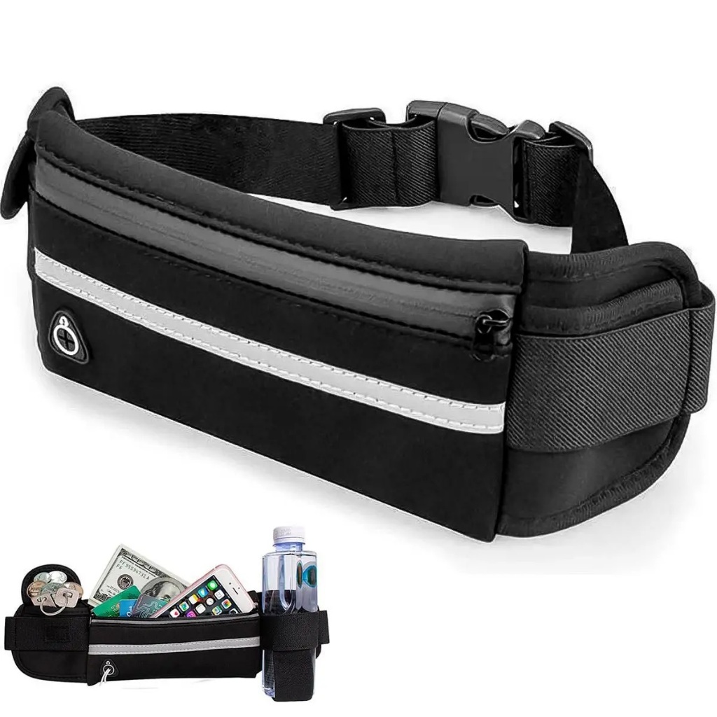 Pochete Slim de Corrida à Prova d'Água com Suporte para Garrafa e Saída para Fone – Leve Segura e Prática