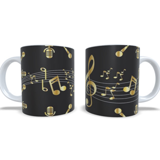 Caneca Notas Musicais Douradas Porcelana embalada para presente em Oferta na Shopee