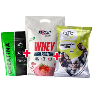 Creatina 100% Pura 250g + Mix Tropical Nuts Castanha de Caju Pará P&P 500g + Whey Protein 900g em Oferta na Shopee
