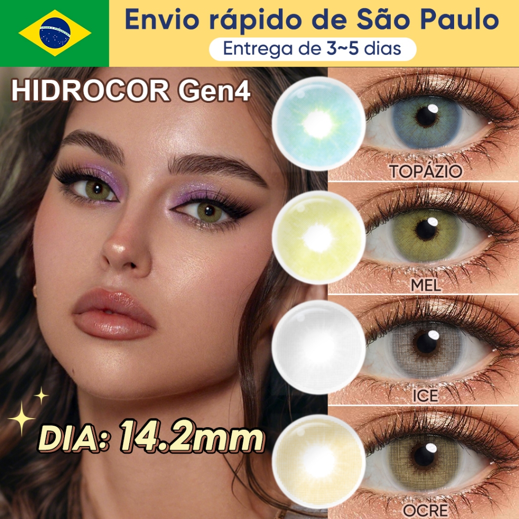 (- 1.00 ~ - 6.00) Freshgo 14.2MM Lentes De Contato Coloridas Com Grau Mel Ocre Natural Sem Borda Produzido da Coreia 1Pa