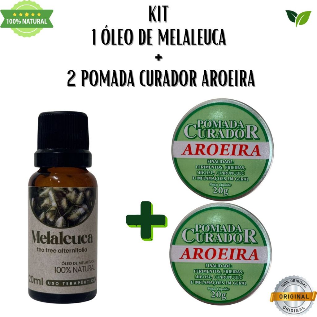 kit 1 oleo de melaleuca + 2 pomada de aroeira 20 g