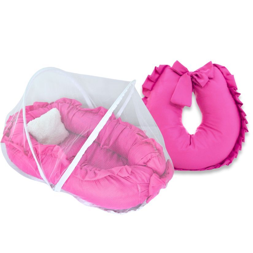 Kit Ninho Redutor com Mosquiteiro e Almofada Amamentação - Liso com Babado em Oferta na Shopee