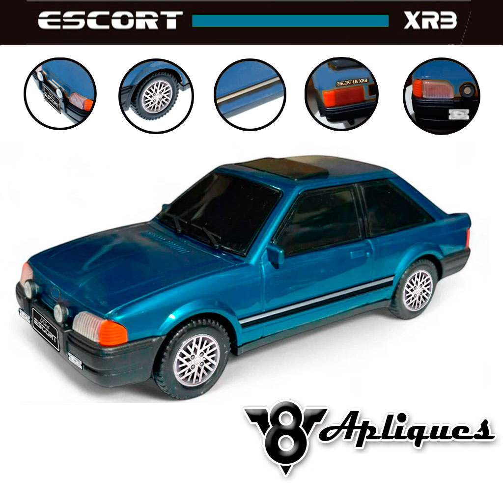Miniatura Escort XR3 Carrinho + Apliques 4 Rodas Exclusiva 2 Lateral 2 Placas 2 Emblemas
