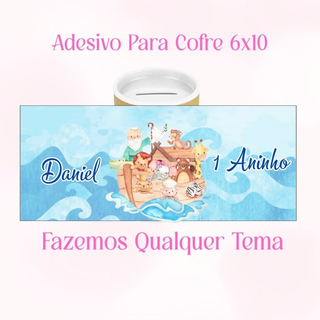 Rótulos Adesivos para Cofrinho Personalizado Arca de Noé Festa Infantil - Adesivo Para Cofrinho