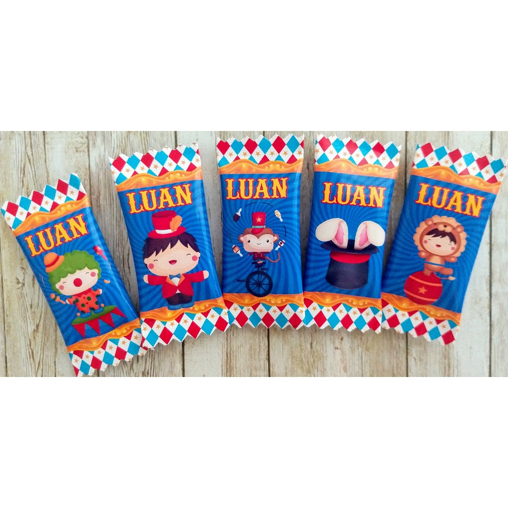 50 balas personalizadas para festa infantil Lembrancinhas -Circo (Personalizamos com o nome e a idade)
