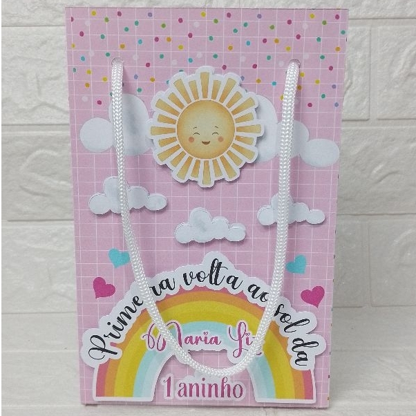 Sacolinhas primeira volta ao sol Rosa 3D/Lembrancinhas/Festa infantil/Aniversário/ Personalizado