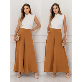 Calça Feminina Pantalona Boca De Sino  Com Bolso Com Forro Cintura Alta Com Zíper Cód 102 na em Oferta na Shopee