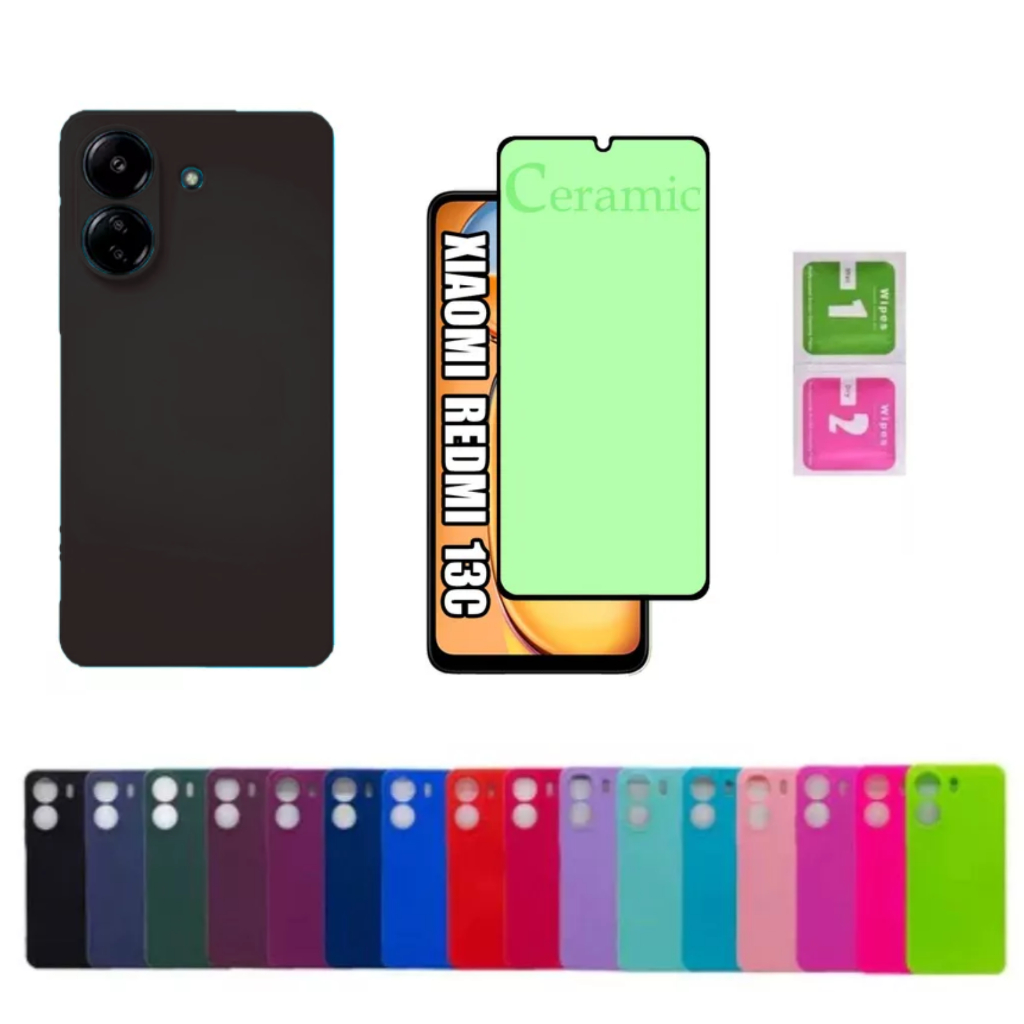 Kit Para Xiaomi Redmi 13C - Película Cerâmica + Capa Aveludada Colorida Capinha em Oferta na Shopee