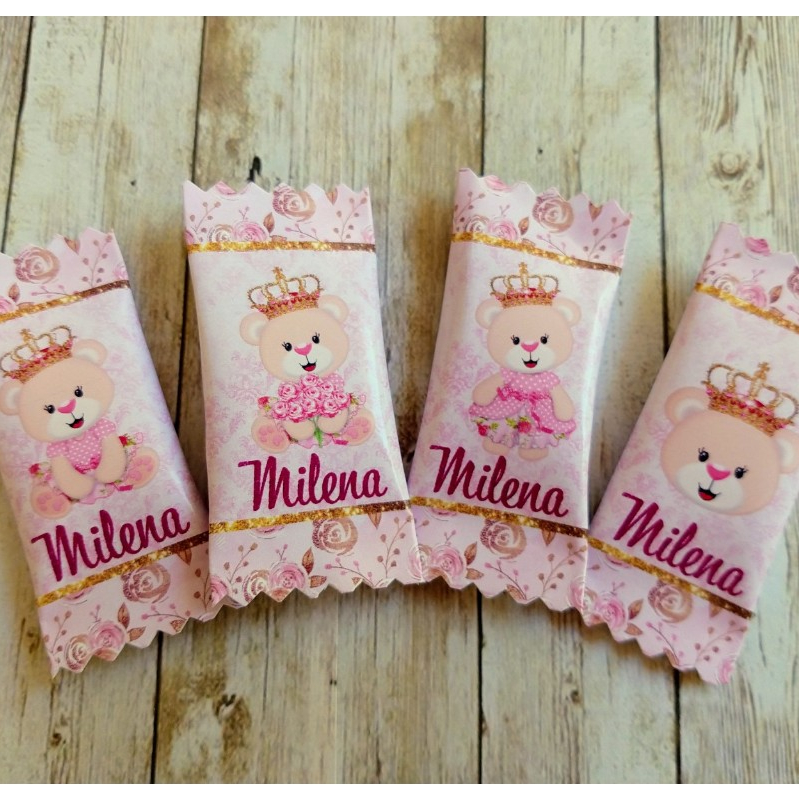 50 balas personalizadas para festa infantil Lembrancinhas -Ursinha Princesa (Personalizamos com o nome e a idade)