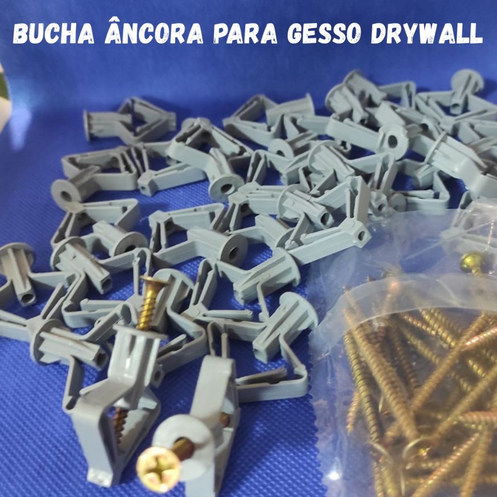 Kit Bucha e Parafuso para Drywall Gesso Fly Com Aba 15/30/60 Unidades