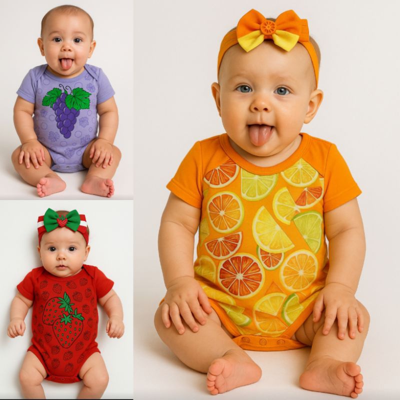 Body Personagens Frutas Abacaxi Maça Morango Melancia Banana Bebê em Oferta na Shopee