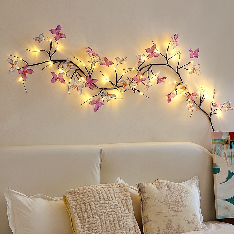 Lâmpada de Videira LED Pode Ser Dobrada  Simulação flores Borboletas para Decoração de Parede Atmosfera