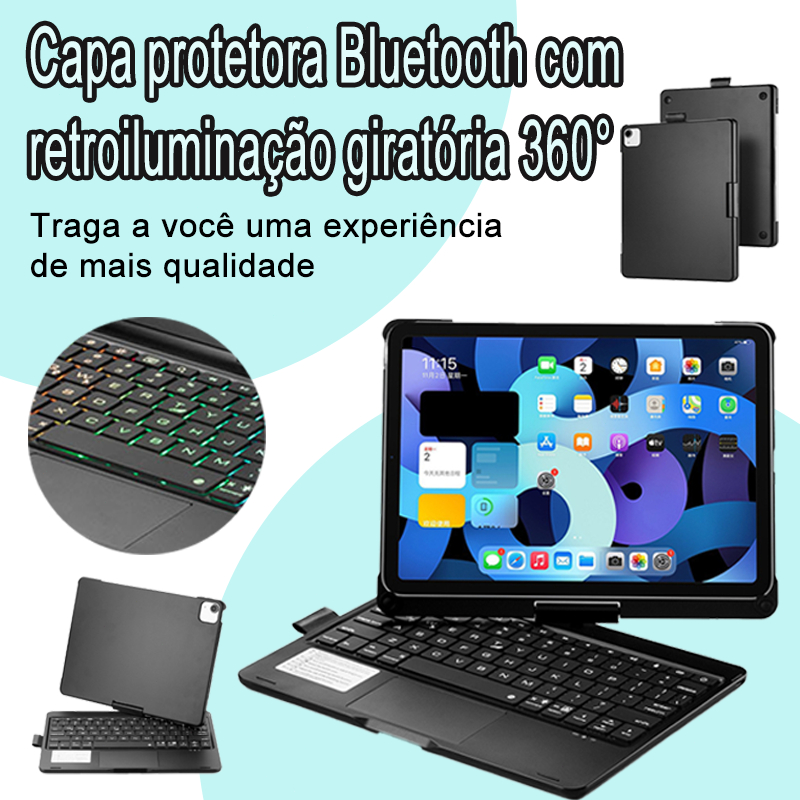 Capa Giratória 360° Para Tablet Com Teclado Luminoso Para Ipad 11ª A16/10ª 10.9"/Ipad9ª/8ª/7ª/Air11/Air6/Air5
