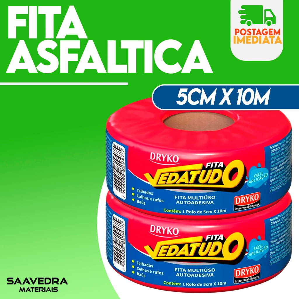Fita de Manta Asfaltica Aluminizada 5cm x 10m Drykoprimer Vedatudo
