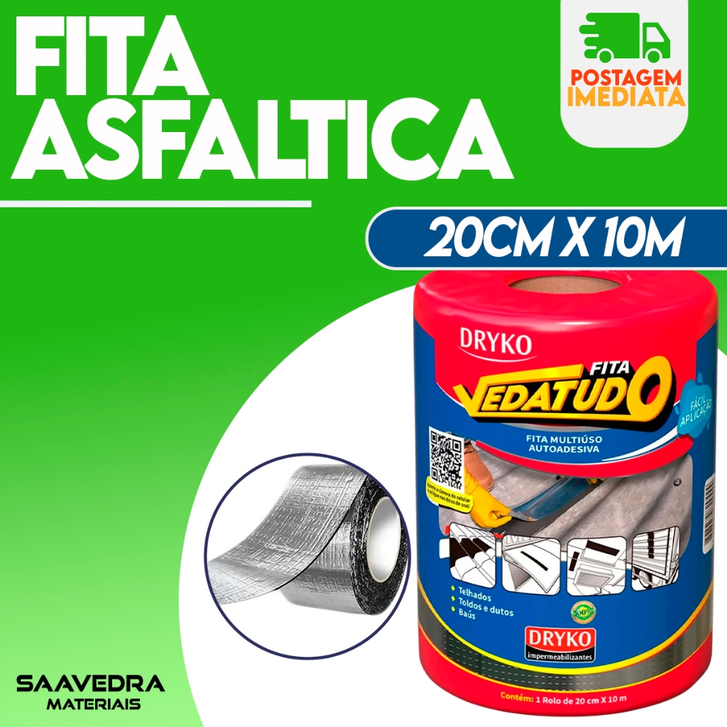 Fita manta asfáltica auto adesiva aluminizada multiuso 20 cm x 10 m