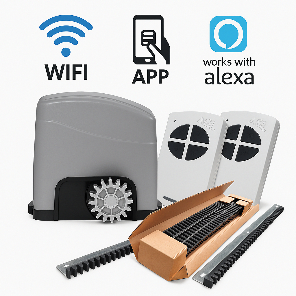 Motor Wifi Para Portão Eletrônico de Correr Izzy 300 kg Bluetooth App Via Celular Alexa Google Tuya