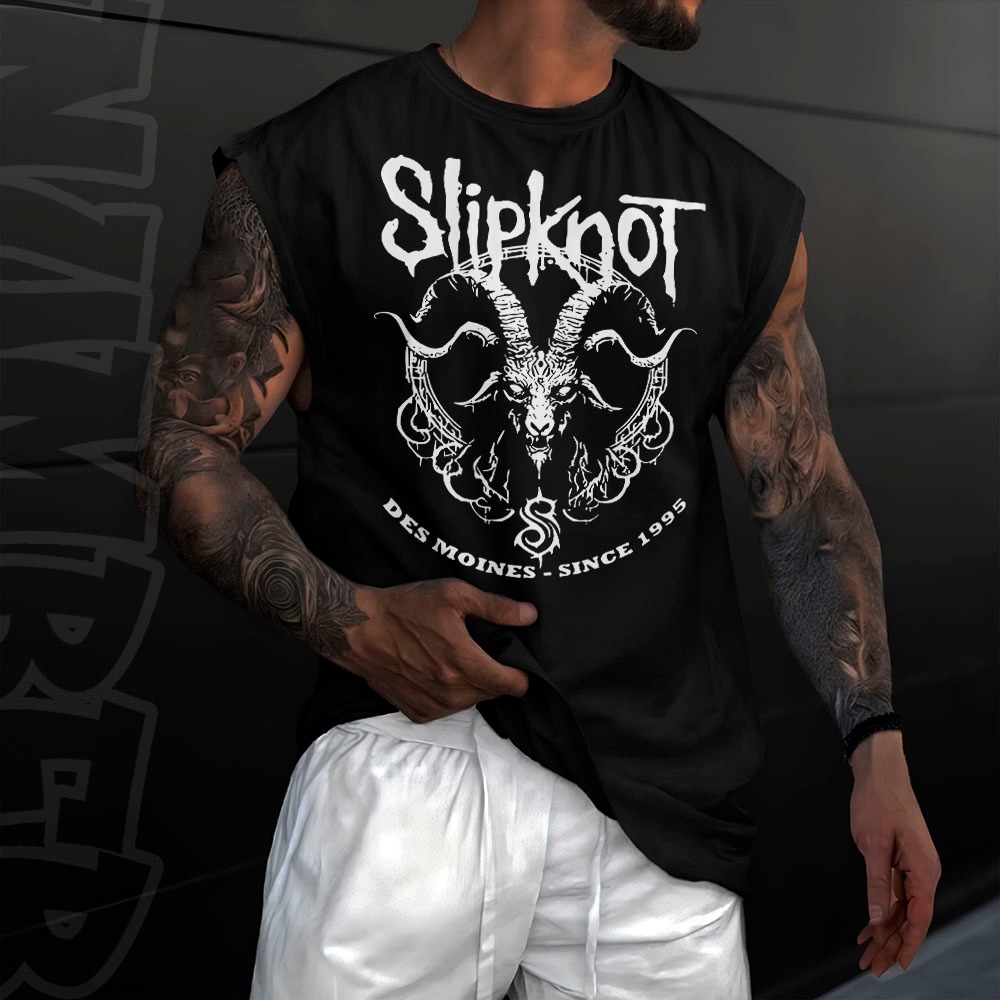 Camiseta regata machao oversized masculino banda de rock slipknot baphomet terror dark demon em algodao unissex Longline