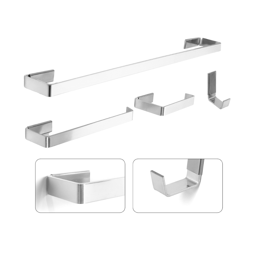 Kit de Acessórios para Banheiro Porta Toalhas Gancho Quadrado Cromado Luxo 4 Peç