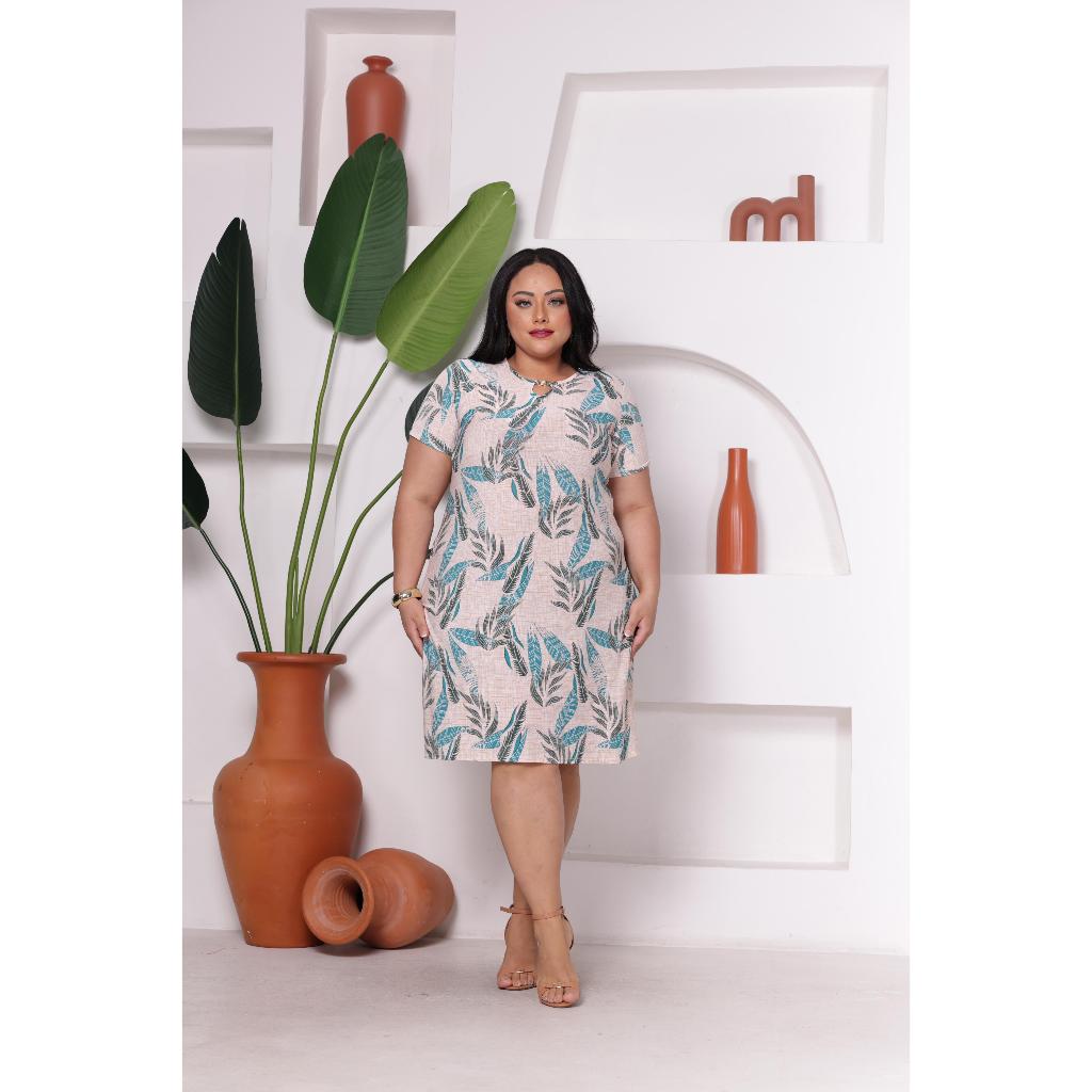 Kit 2 Vestidos Plus Size Estampado Liganete Malha Fria