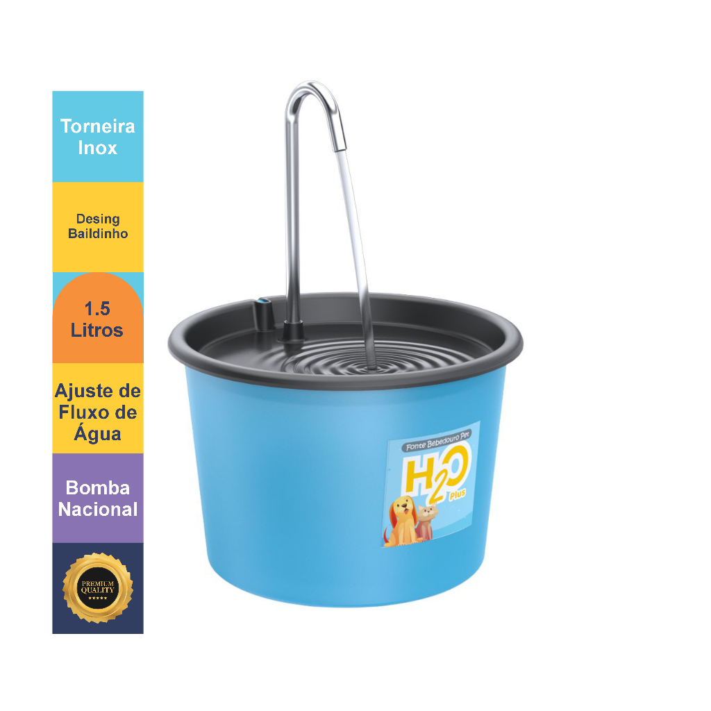 Fonte Bebedouro H2O Plus para Cães e Gatos de 1.5 Litros com Torneira Inox