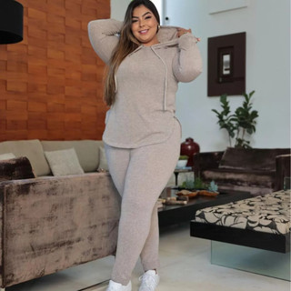 Conjunto Feminino Calça e Blusa c/ Capuz Lanzinha Plus Size quentinho