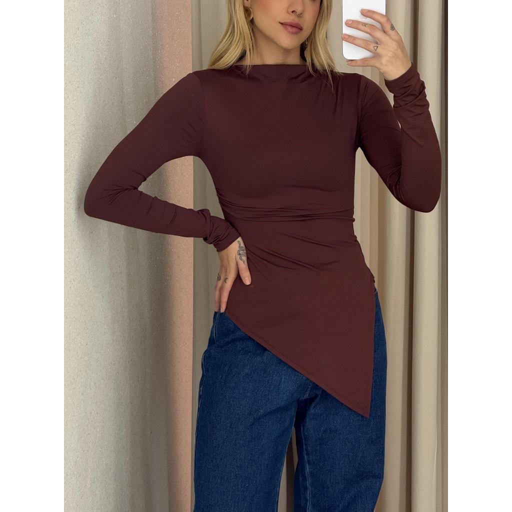 Blusa manga longa blogueira em Oferta na Shopee