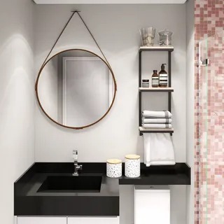 Porta Toalha e Objetos de Banheiro Suspenso Elegante Decorativo Rústico com Metalon e MDF