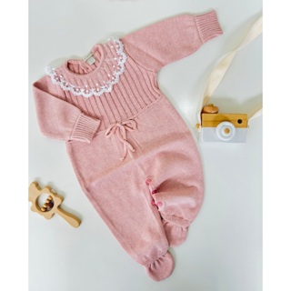 Macacão para Bebê Tricot Roupa Infantil Menina Saída Maternidade Gola Tule Bordado Rendado em Oferta na Shopee