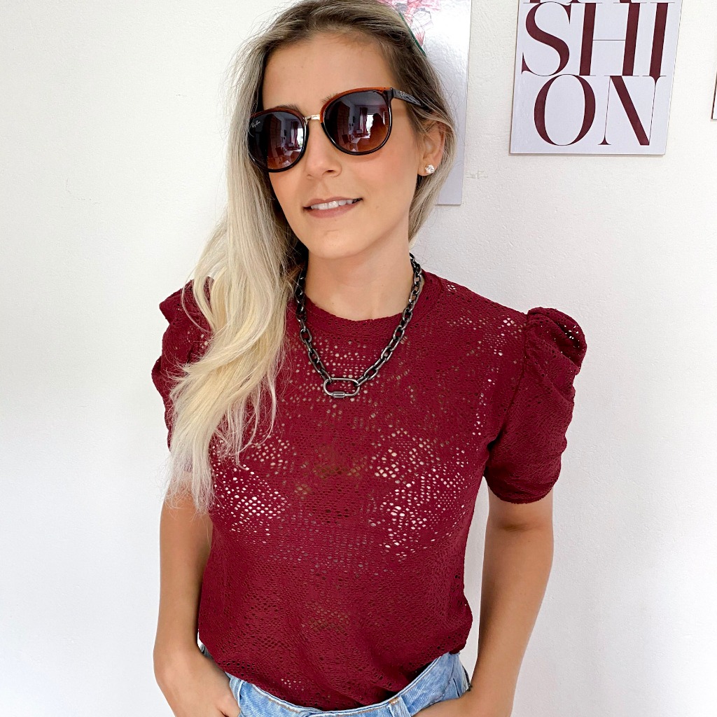 Blusa Feminina Manga Bufante cor Marsala