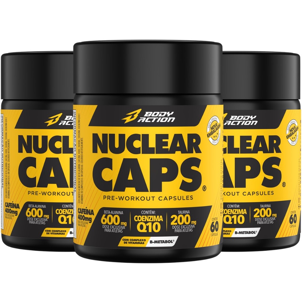 Kit 3x Pré Treino Nuclear Rush Total 180 Caps Bodyaction - Health