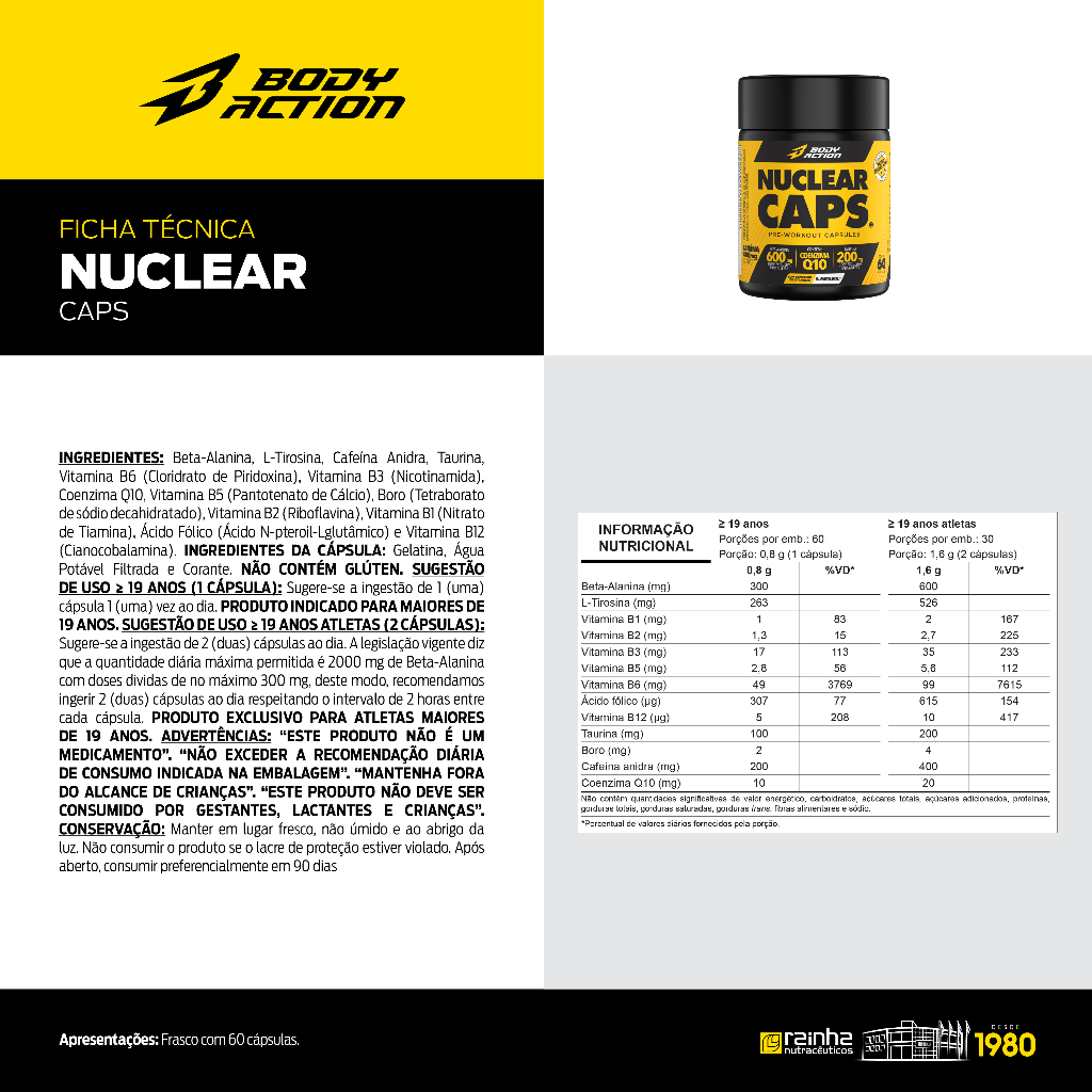 Detalhes do Pré Treino Nuclear Rush 60 Cápsulas - Bodyaction