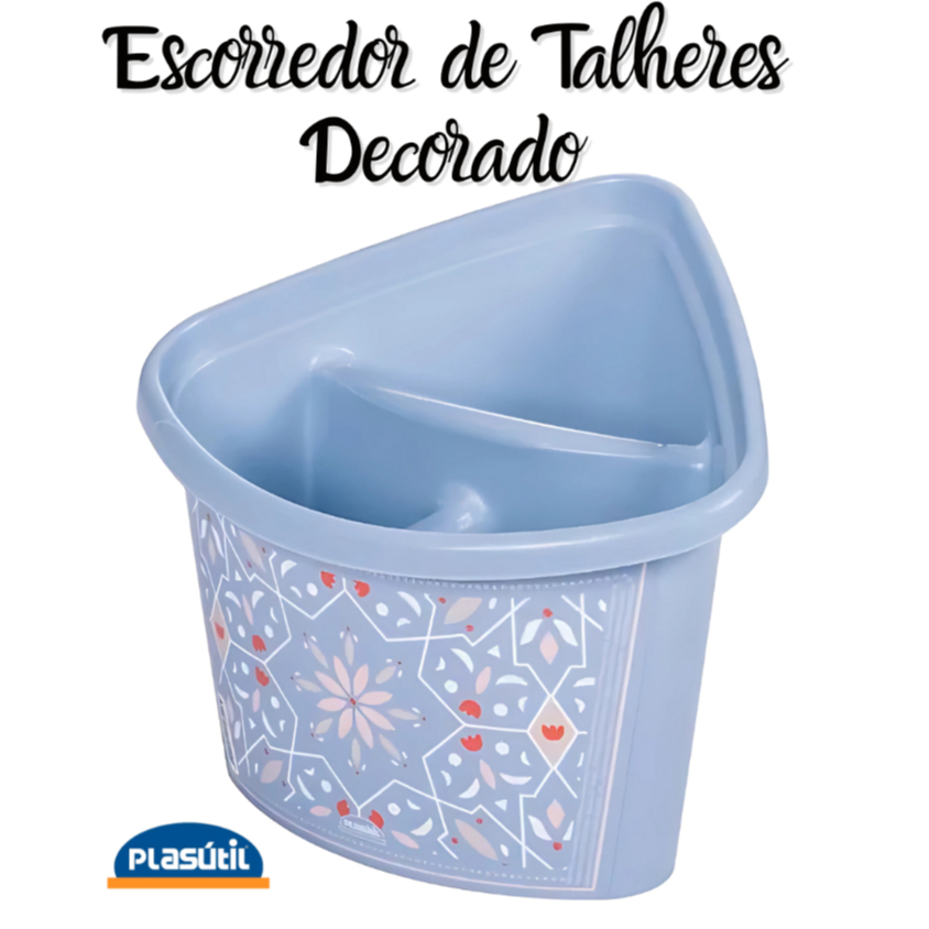 Escorredor de Talheres de Plástico Decorado - Colher, Garfo, Faca 3 Divisorias - Plasutil 4342-11 em Oferta na Shopee