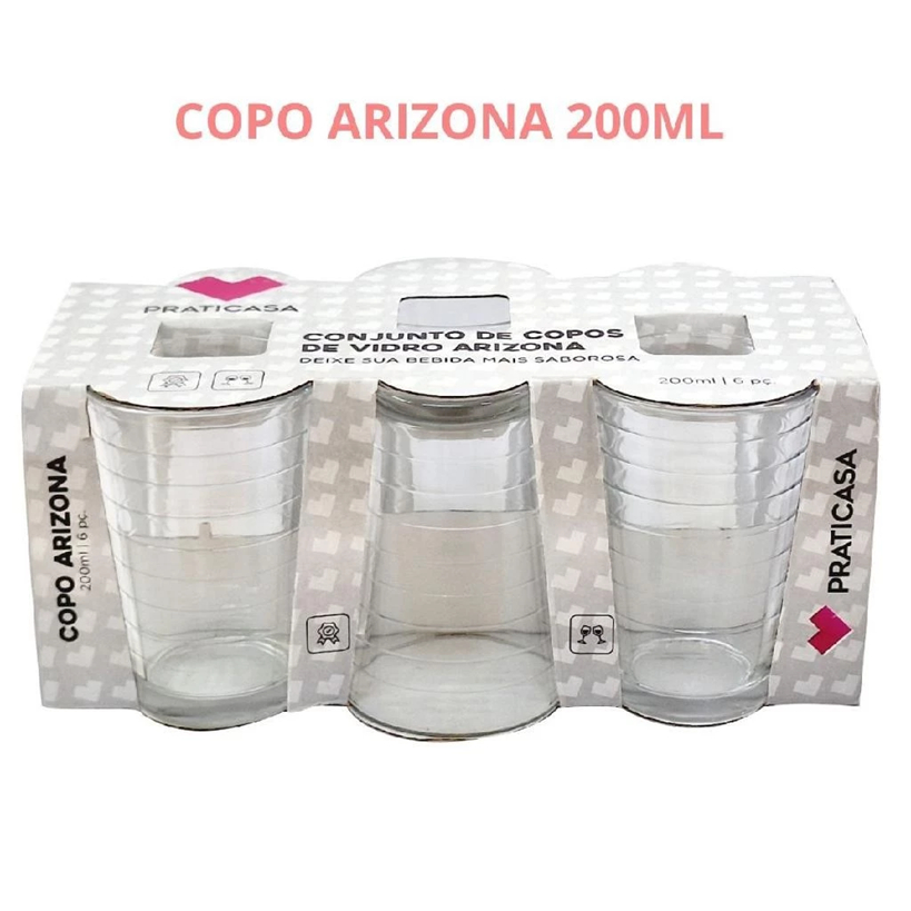Jogo De 6 Copos De Vidro Arizona Transparente 200ml