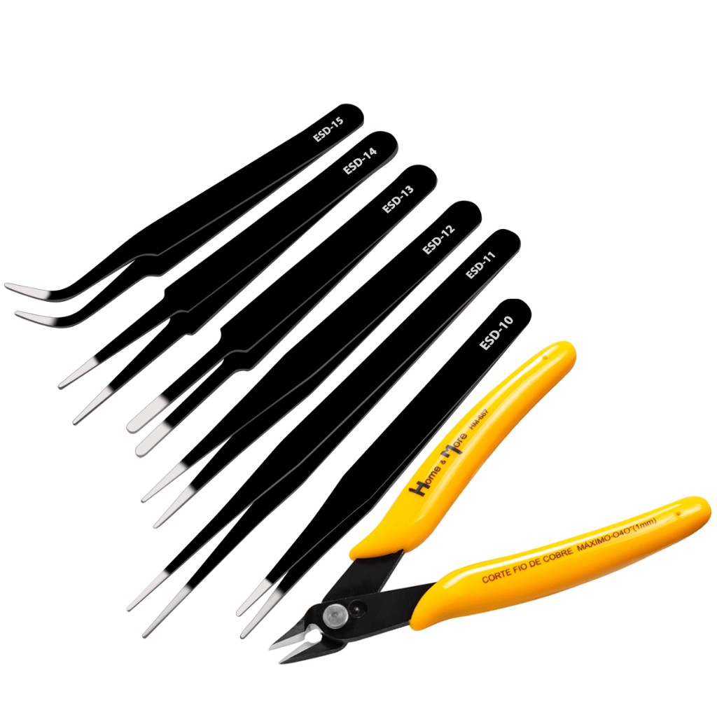 Kit Alicate Eletrônico Precisão + Jogo De 6 Pinça Manutenção Artesanato Bijuteria