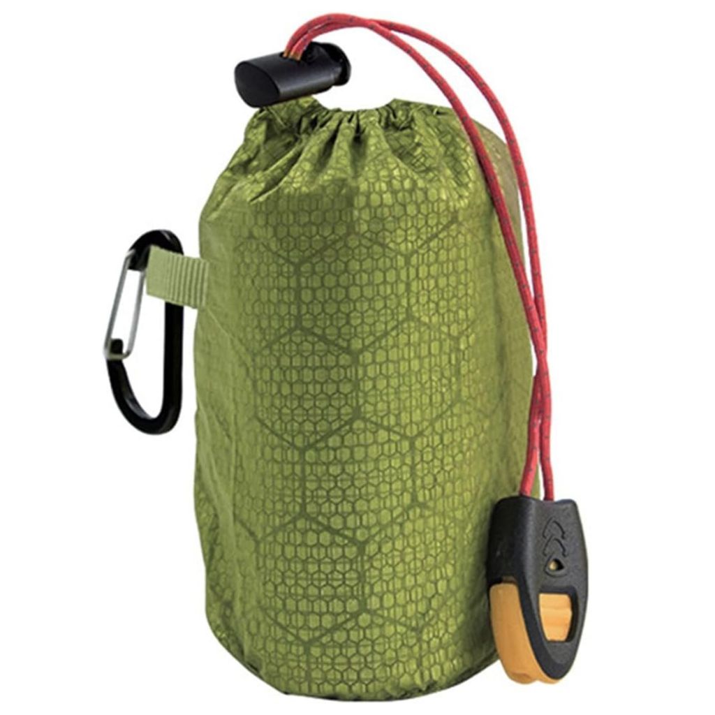 Saco de Dormir Emergência Sobrevivência Durável Camping Verde Apito Resgate Mosquetão Clip Pendurar Compacto Portátil