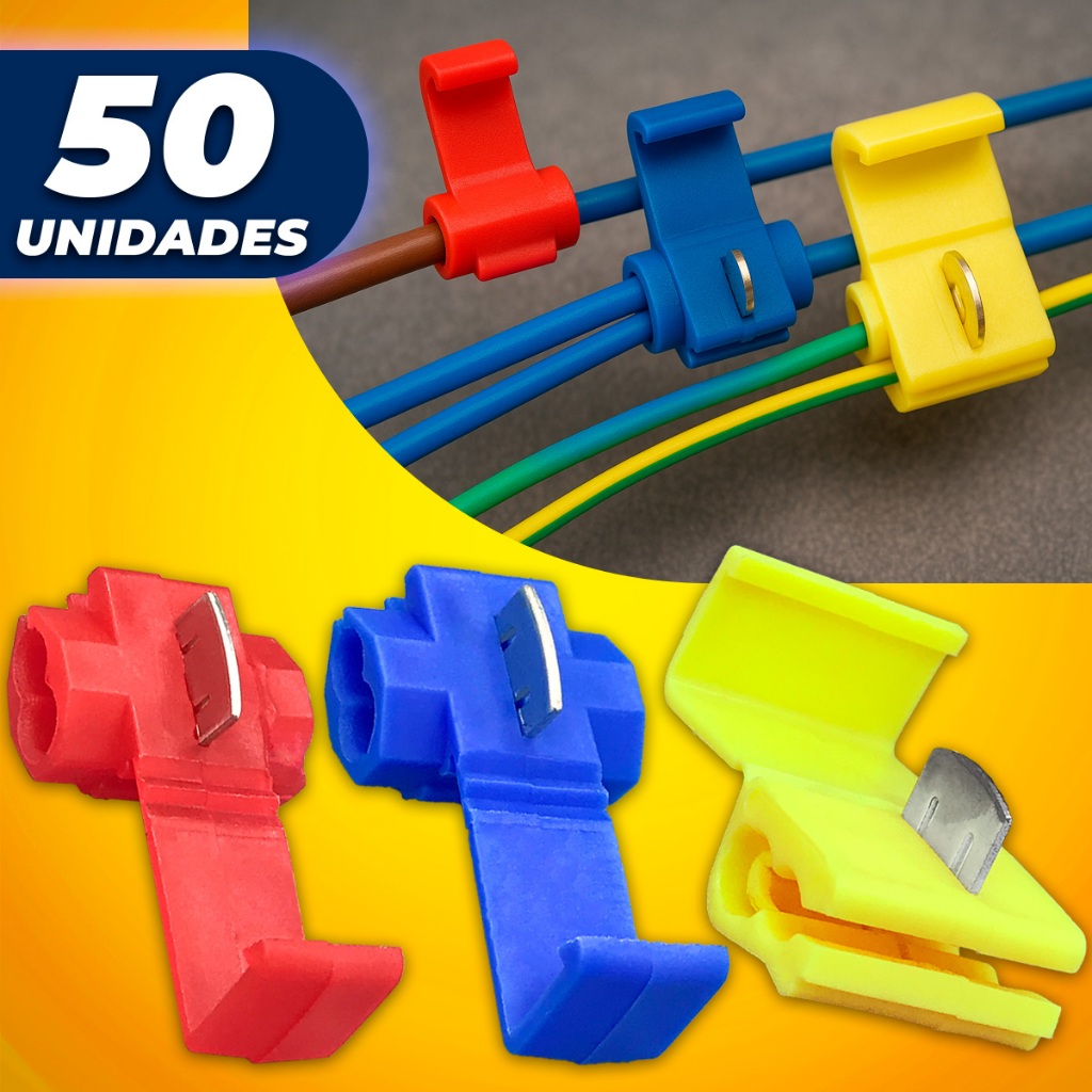 Kit 50x Conector Terminal Guilhotina Derivação Emenda Cabos Fios 0,5mm A 6mm Conexão Eletrica 50un