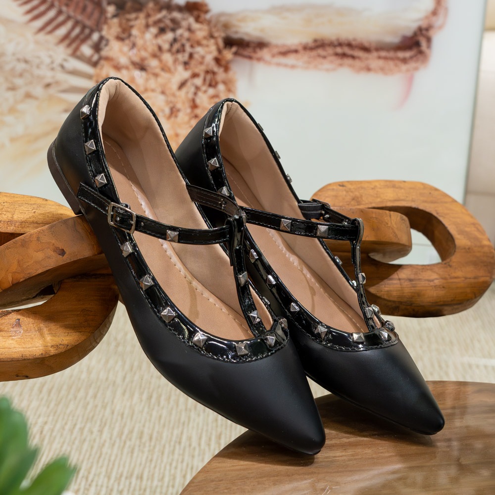 Sapato Feminino Sapatilha Bico Fino Spike Elegante Confortável Moda Casual