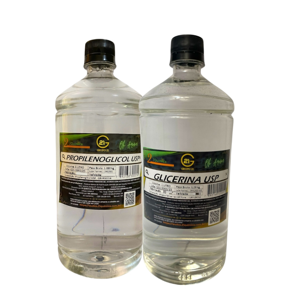 Glicerina Bidestilada Vegetal USP 1 Litro + Propilenoglicol USP 1 Litro