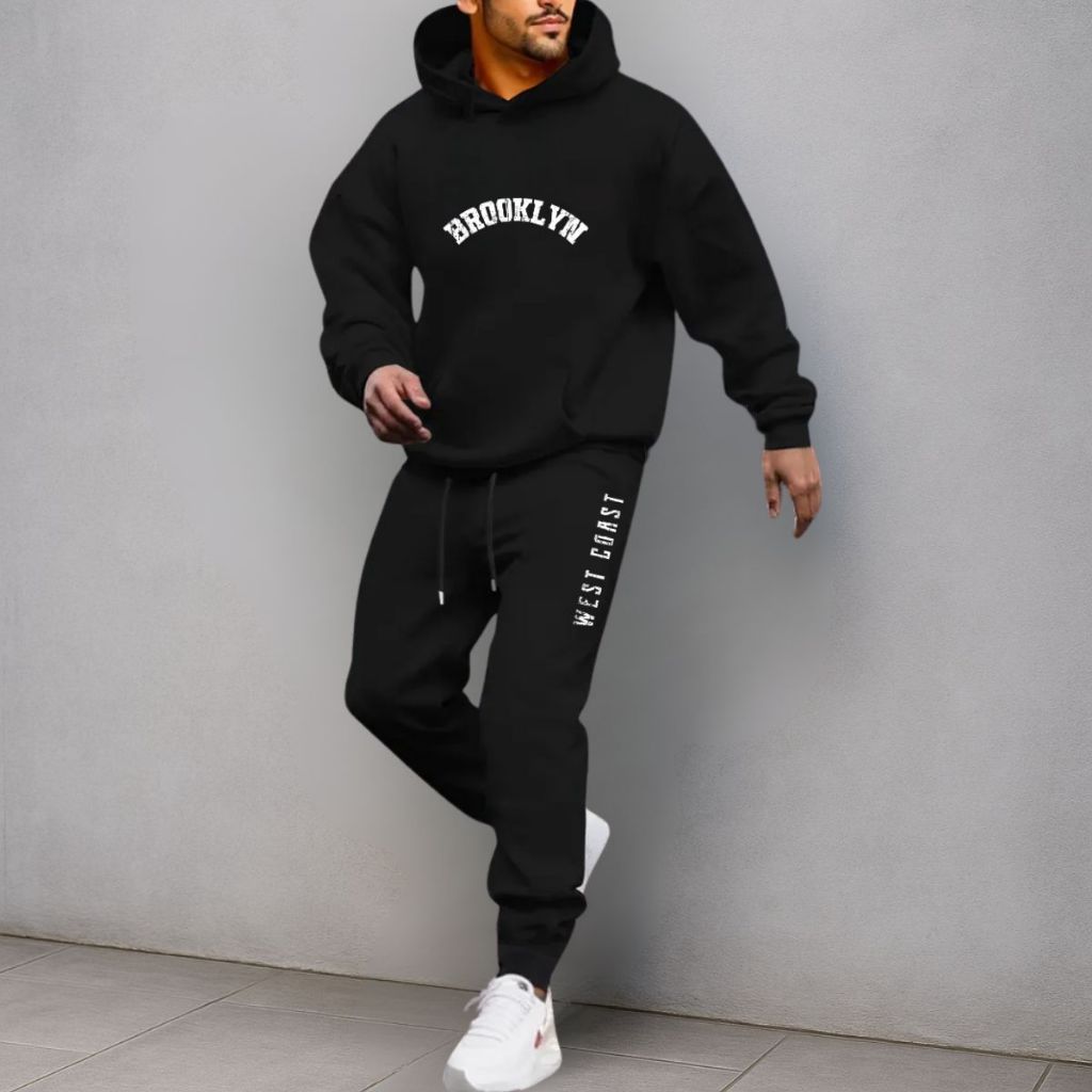 Conjuto De Moletom Brooklyn Modelo Canguru + Calça Jogger Peluciados Confortável West Coast