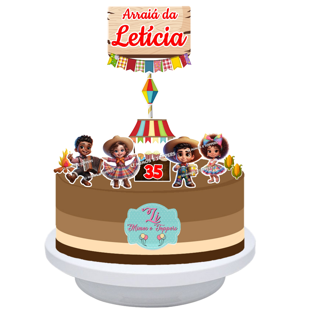 Topper Topo de Bolo Festa Junina Arraiá Personalizado - Festa Julina - Arraiá da Família -Arraial-Caipira - Decoração
