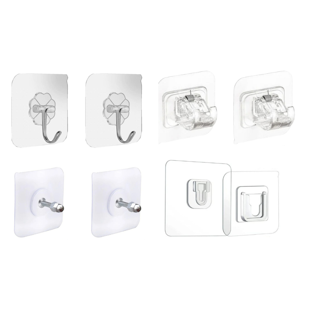 Ganchos adesivos de parede multiuso kit 8un suporte cortina parafuso encaixar sem furos 4 modelos em Oferta na Shopee