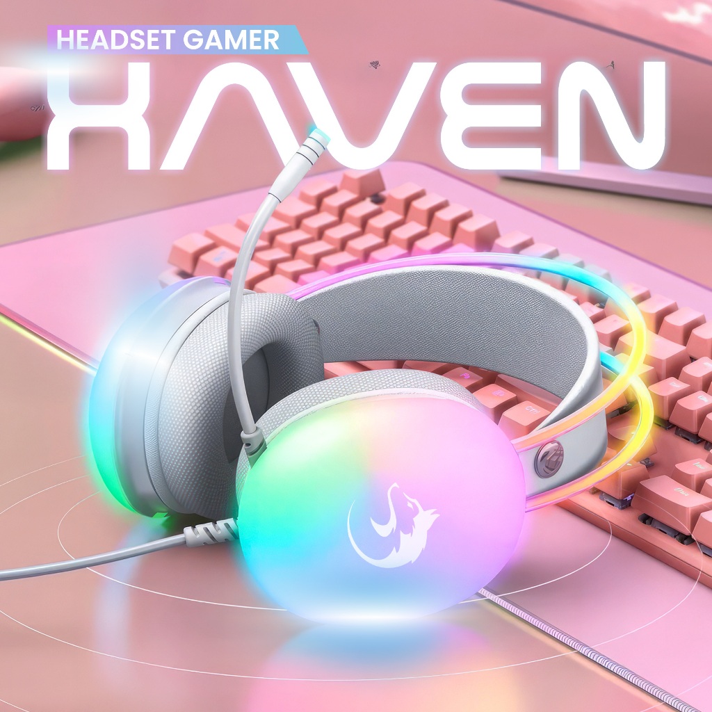Headset Gamer Haven Ultra RGB Profissional Confortável Imersivo com Microfone Som Alto Ozzix
