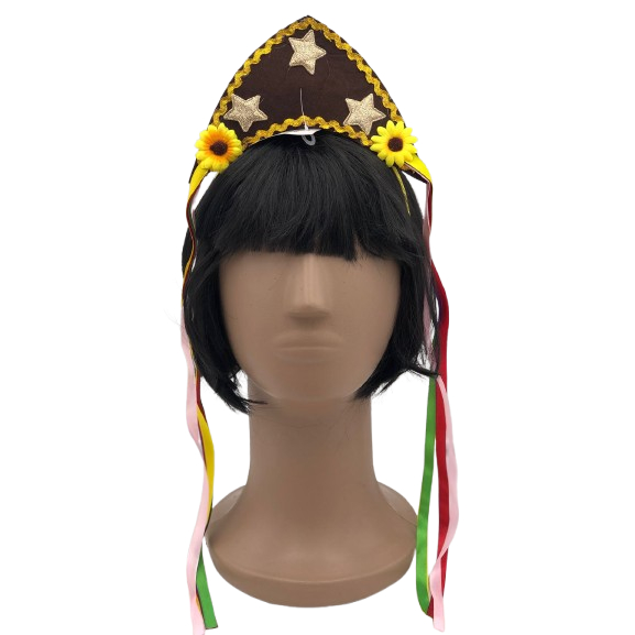 Arco Tiara Chapéu Maria Bonita com Estrelas e Girassol e Fitas – Festa Junina / Fantasia