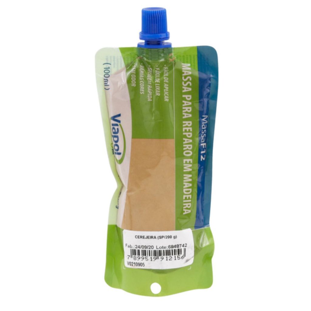 Massa F12 para Reparo de Madeira Viapol 200g Cor Cerejeira Bisnaga