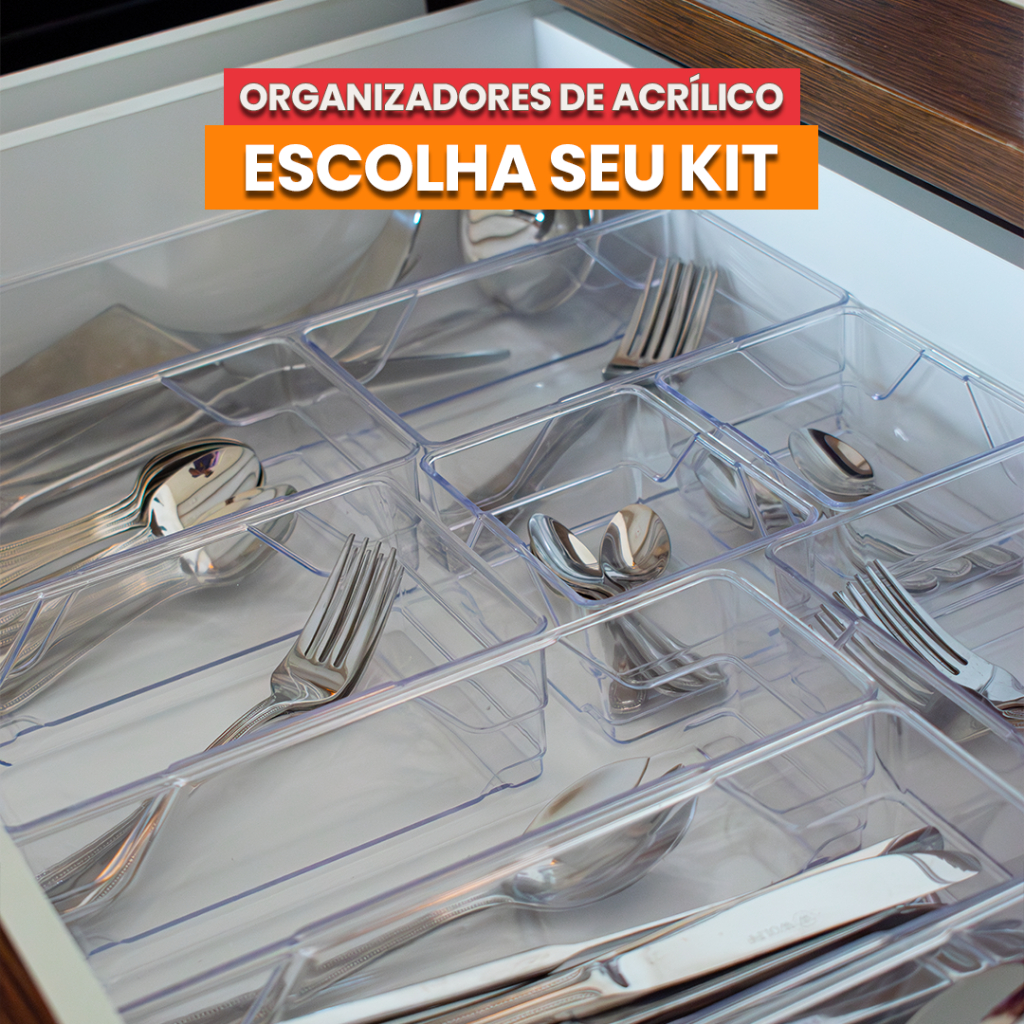 MONTE SEU KIT Organizador de acrílico Multiuso para Gavetas, Geladeira, Talher, Maquiagem ...